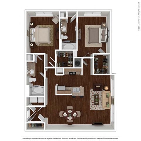 2 bed 2 bath floor plan B at Auxo at Memorial, Houston, TX, 77024